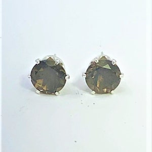Smoky Quartz 8mm 3.55ctw Sterling Silver Stud Earrings