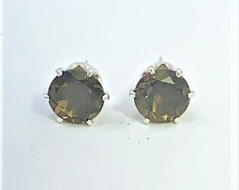 Smoky Quartz 8mm 3.55ctw Sterling Silver Stud Earrings