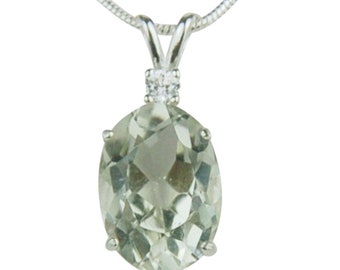 Green Amethyst Prasiolite 14x10mm 5.35ct Sterling Silver Necklace Pendant