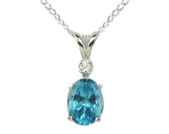 Apatite 8x6mm 1.45ct With White Zircon Accent Sterling Silver Necklace Pendant