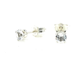 White Topaz 4mm .50ctw Petite Sterling Silver Stud Earrings