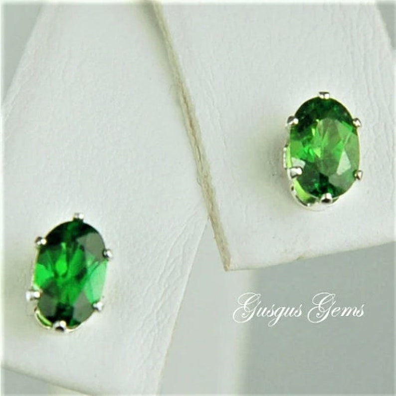 Chrome Diopside 6x4mm Oval 1.05ctw Sterling Silver Stud EarringsNatural Untreated image 2