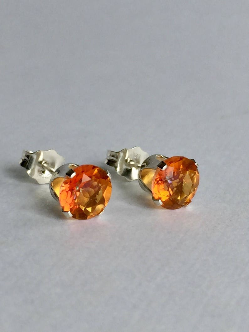 Orange Quartz 6mm 1.45ctw Sterling Silver Gemstone Stud Etsy