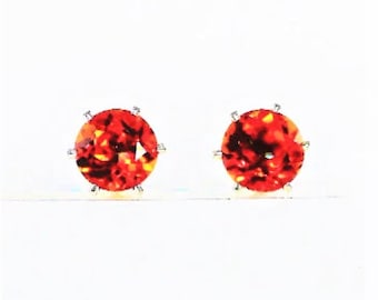 Orange Quartz 8mm 3.85ctw Sterling Silver Stud Earrings