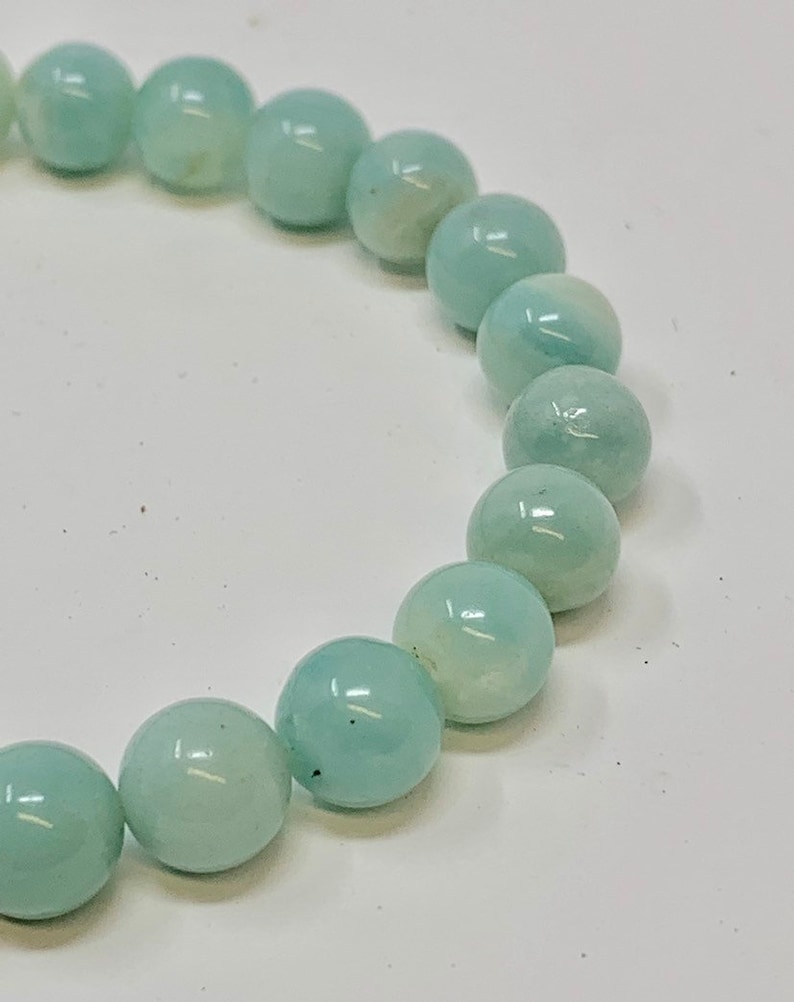 Amazonite 8mm Stretch Bracelet Sterling Silver Boho Bracelet