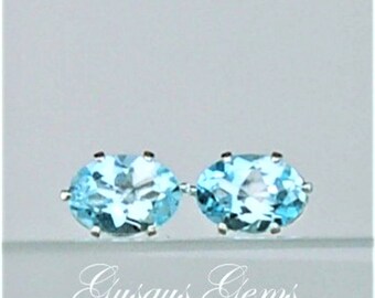 Sky Blue Topaz 7x5mm 1.75ctw Sterling Silver Stud Earrings