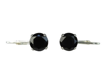 Black Spinel 6mm 2ctw Sterling Silver Leverbacks Natural Untreated