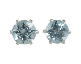 Sky Blue Topaz 7mm 2.95ctw Sterling Silver Stud Earrings