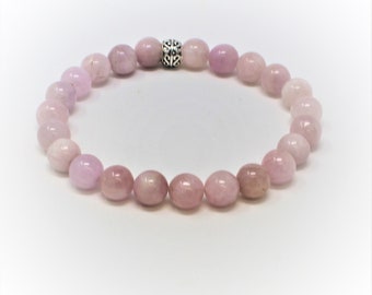 Kunzite 8mm Beaded Bracelet Sterling Silver