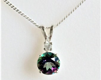 Rainbow Mystic Topaz 7mm 1.30ct Sterling Silver Necklace Pendant