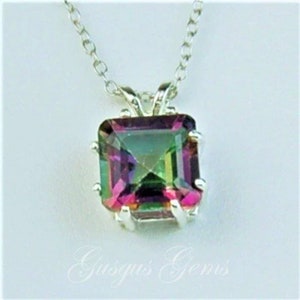 Rainbow Mystic Quartz 9x9mm 3.25ct Sterling Silver Necklace Square Cut