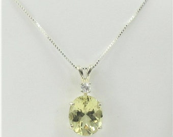 Lemon Quartz 12x10mm 3.65ct White Zircon Sterling Silver Necklace Pendant