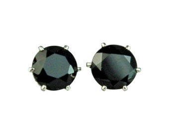 Black Spinel 8mm 5.15ctw Sterling Silver Studs Natural Untreated