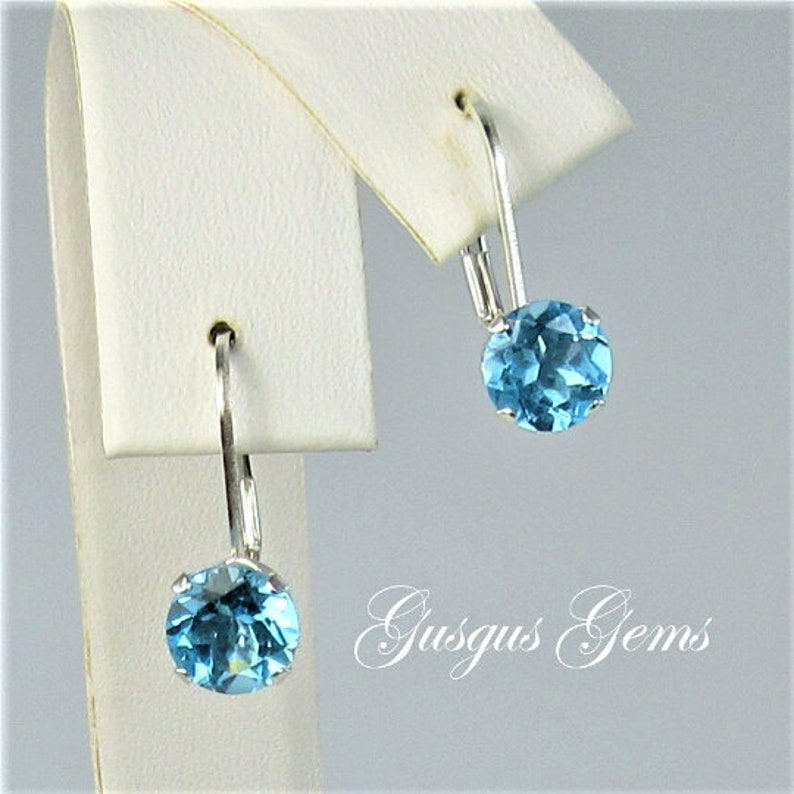 Swiss Blue Topaz 6mm 2ctw Sterling Silver Leverback Earrings image 2