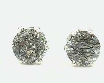 Tourmalinated Quartz 8mm 3.25ctw Sterling Silver Stud Earrings