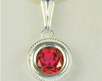 Red Topaz 8mm 2.35ct Sterling Silver Necklace Pendant