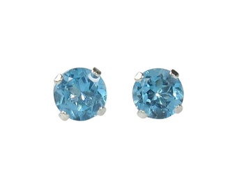 Swiss Blue Topaz 4mm .55ctw Petite Tiny Sterling Silver Gemstone Stud Earrings