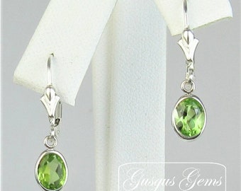 Peridot 7x5mm 1.60ctw Sterling Silver Leverbacks Natural Untreated