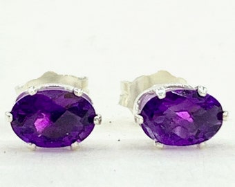 Amethyst 6x4mm .80ctw Tiny Petite Sterling Silver Stud Earrings