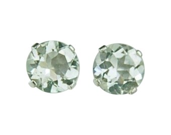 Prasiolite Green Amethyst Stud Earrings 6mm Round 1.50ctw Sterling Silver