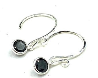 Black Spinel 6mm 2ctw Sterling Silver Dangle Earrings Natural Untreated