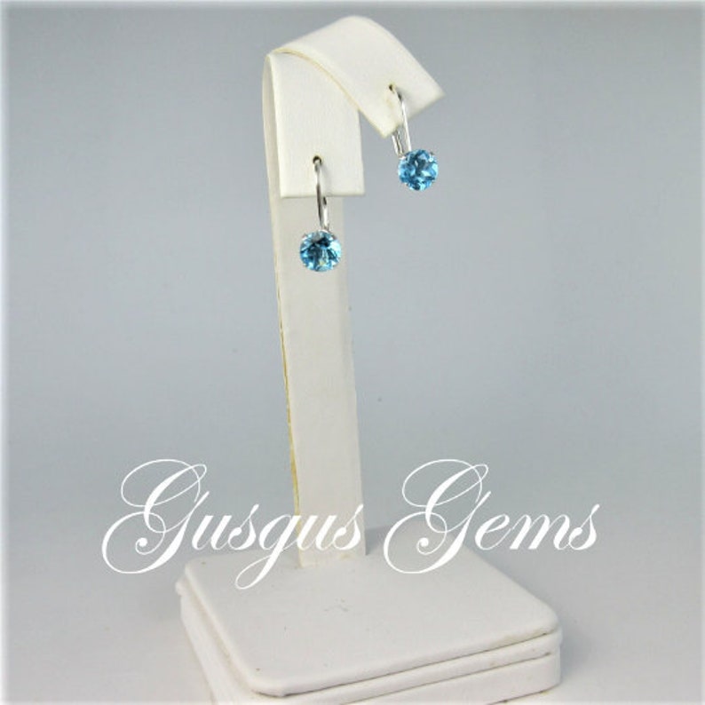 Swiss Blue Topaz 6mm 2ctw Sterling Silver Leverback Earrings image 4