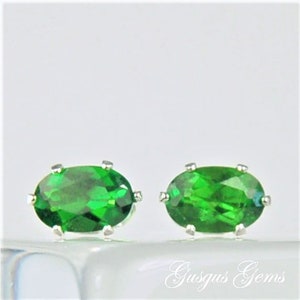 Chrome Diopside 6x4mm Oval 1.05ctw Sterling Silver Stud EarringsNatural Untreated image 1