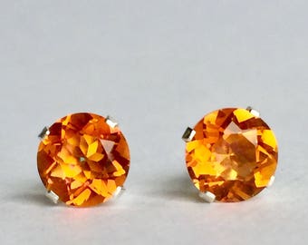 Orange Quartz 6mm 1.45ctw Sterling Silver Gemstone Stud Earrings