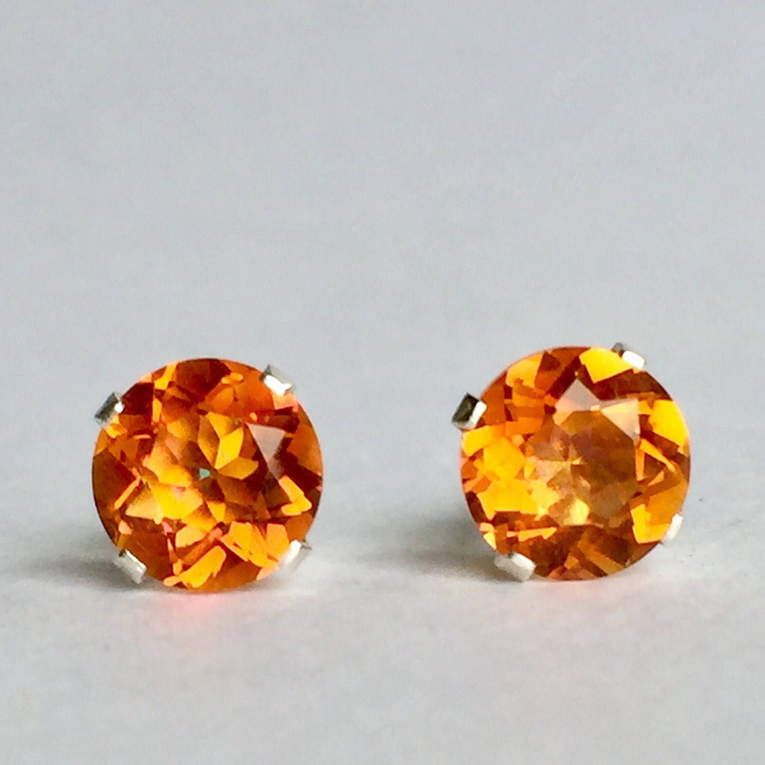 Orange Quartz 6mm 1.45ctw Sterling Silver Gemstone Stud Etsy
