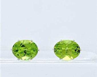 Peridot 9x7mm 3.50ctw Sterling Silver Stud Earrings Natural Untreated