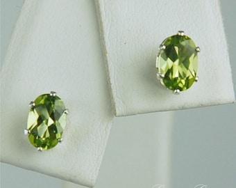 Peridot 6x4mm 1ctw Sterling Silver Stud Earrings  Natural Untreated