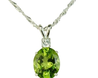 Peridot Sterling Silver Necklace 11x9mm 3.45ct With White Zircon Natural Untreated