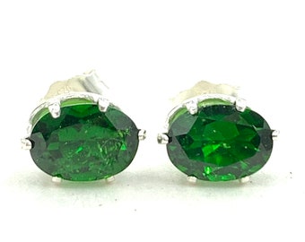 Chrome Diopside 7x5mm 1.85ctw Sterling Silver Stud Earrings Natural Untreated