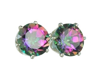 Boucles d'oreilles en argent sterling avec topaze mystique arc-en-ciel de 8 mm mm 4,40 carats