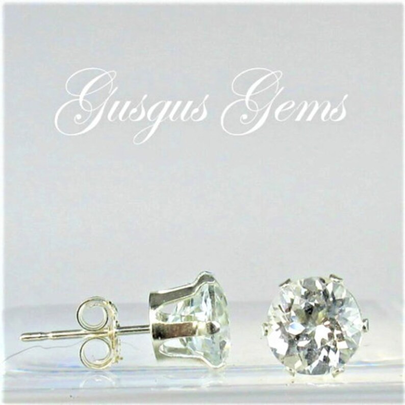 White Topaz 7mm 3.50ctw Sterling Silver Stud Earrings image 2