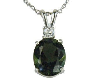 Moldavite Faceted 10x8mm 1.82ct Sterling Silver Necklace Pendant Danburite Accent Natural Untreated And Rare