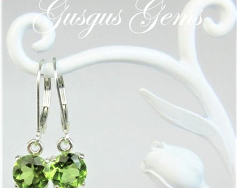 Peridot 7mm 2.70ctw Sterling Silver Leverback Earrings Natural Untreated