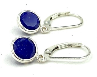 Lapis Lazuli Faceted 8mm 3.80ctw Sterling Silver Leverback Earrings