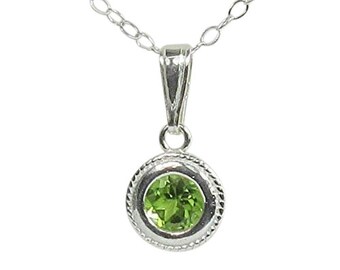 Peridot 6mm 1ct Sterling Silver Gemstone Necklace Pendant Natural Untreated