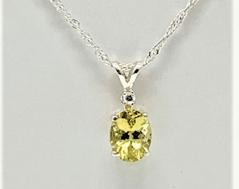 Yellow Apatite 9x7mm 1.95ct Sterling Silver Necklace Natural Untreated