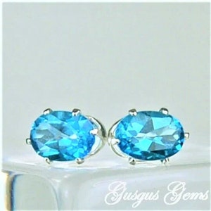 Swiss Blue Topaz 7x5mm 1.75ctw Sterling Silver Stud Earrings