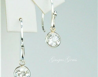 White Topaz 6mm2ctw Sterling Silver Dangle Earrings