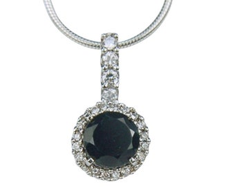 Black Spinel 6mm 1ct 10k White Gold and Sterling Silver Necklace With Cz Halo Natural Untreated