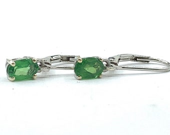 Chrome Diopside 6x4mm 1ctw Petite Sterling Silver Leverback Earrings Natural Untreated