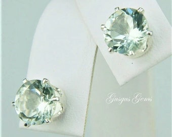 Prasiolite Green Amethyst 8mm 3.50ctw Sterling Silver Stud Earrings