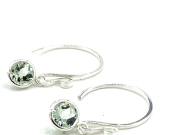 Boucles d'oreilles pendantes en argent sterling prasiolite améthyste verte 6 mm 1,55 carat