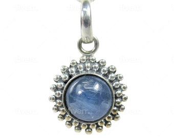 Kyanite 8mm Cabochon Antiqued Sterling Silver Necklace Pendant