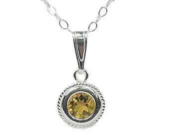 Citrine 6mm .70ct Gemstone Sterling Silver Necklace Rope Edge Design