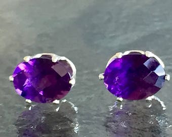 African Amethyst 8x6mm 3ctw Sterling Silver Stud Earrings