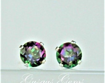 Rainbow Topaz 4mm .55ctw Sterling Silver Tiny Petite  Stud Earrings Sterling Silver